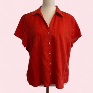 Eddie Bauer 100% Linen Red/Orange Button-Up Shirt Size XL